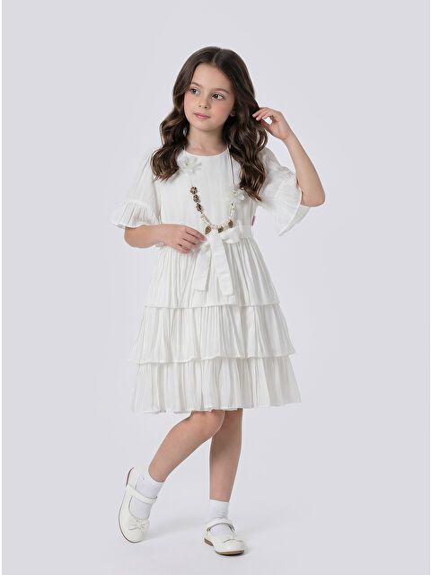 Pina Kids Kız Çocuk  Eteği Katlı Kısa Kollu Kolyeli Elbise - S000508599-20063
