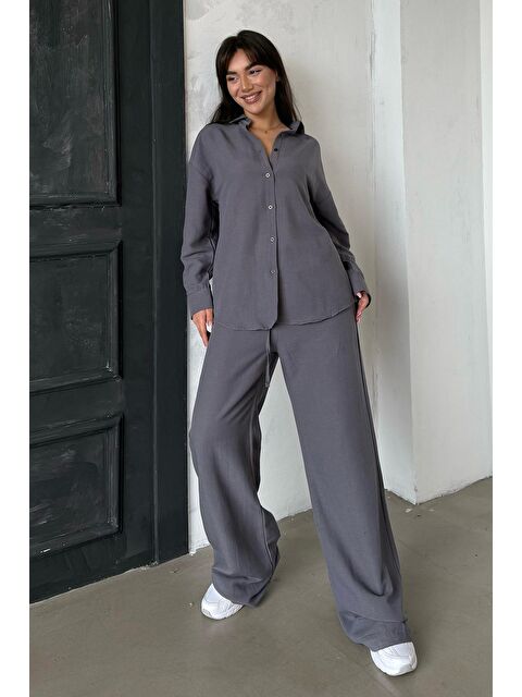 Madmext Füme Keten Kadın Gömlek Pantolon İkili Takım Mg2356 - S000439058-33408