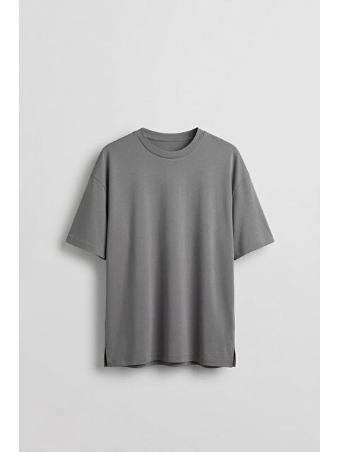 Abluka Online Erkek Oversize Basic Yumuşak Dokulu Rahat T-Shirt Füme