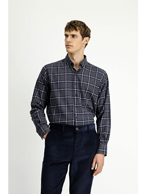 Kiğılı Uzun Kol Regular Fit Düğmeli Yaka Spor Pamuk Ekose Oduncu Gömlek - S000494142-6352