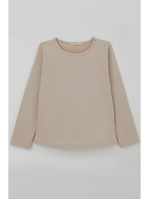 Breeze Kız Çocuk Uzun Kollu Tişört Basic Bej (8-12 Yaş) - S000244075-19928