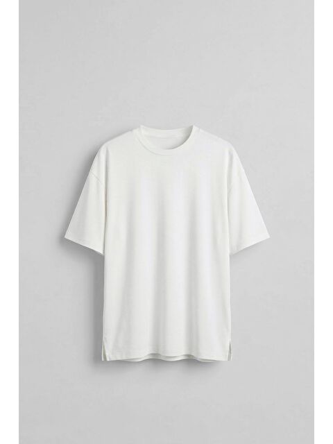 Abluka Online Erkek Oversize Basic Yumuşak Dokulu Rahat T-Shirt Ekru