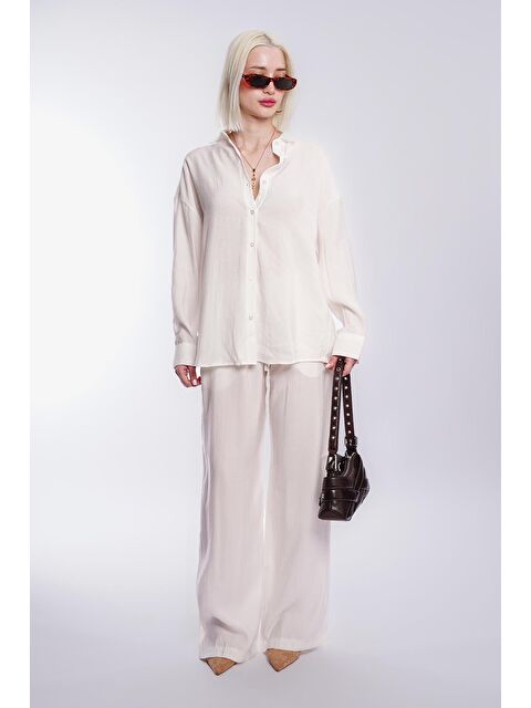 Madmext Beyaz Basic Kadın Gömlek Pantolon İkili Takım Mg2352 - S000439057-20063