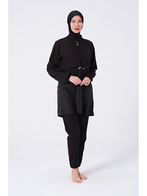 Formo Kadın Hızlı Kuruyan Kapalı Dik Yaka Fermuarlı Lastikli Tesettür Mayo