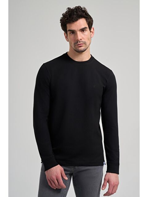 İMZA Siyah Uzun Kol Düz Örme Bisiklet Yaka Cepsiz Pamuklu Sweatshirt - S000352296-19351