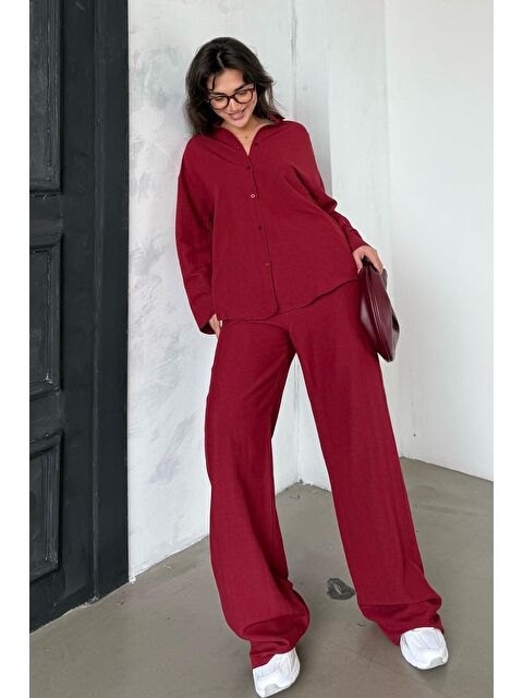 Madmext Kırmızı Keten Kadın Gömlek Pantolon İkili Takım Mg2356 - S000439058-20045