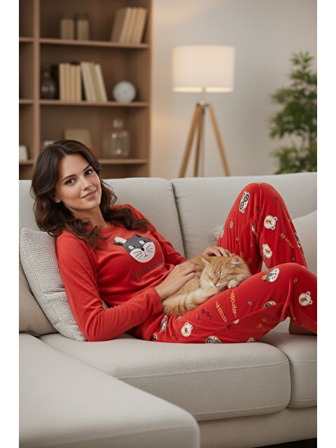 Lela Desenli Regular Fit Bisiklet Yaka Uzun Kollu Kadın Pijama Takımı 65713312 - S000427985-20045