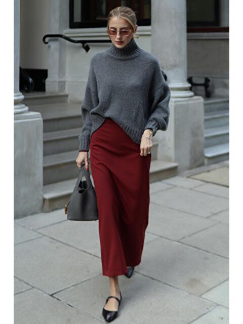 Madmext Antrasit Boğazlı Kadın Triko Kazak Mg2535 - S000439060-29666