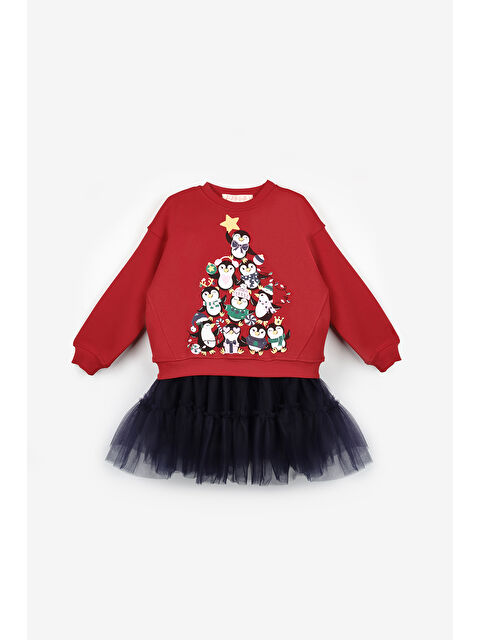 Le Mabelle Kırmızı Sevimli Penguen Baskılı Kız Çocuk Yılbaşı İkili Takım - Orchid - S000473261-20045