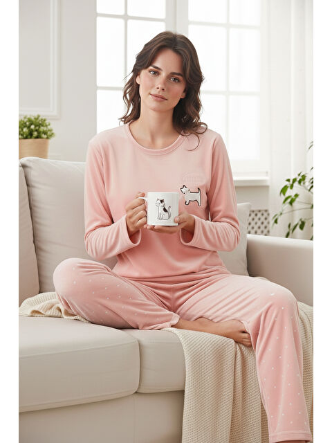 Lela Desenli Regular Fit Bisiklet Yaka Uzun Kollu Kadın Pijama Takımı 65713312 - S000427985-7152