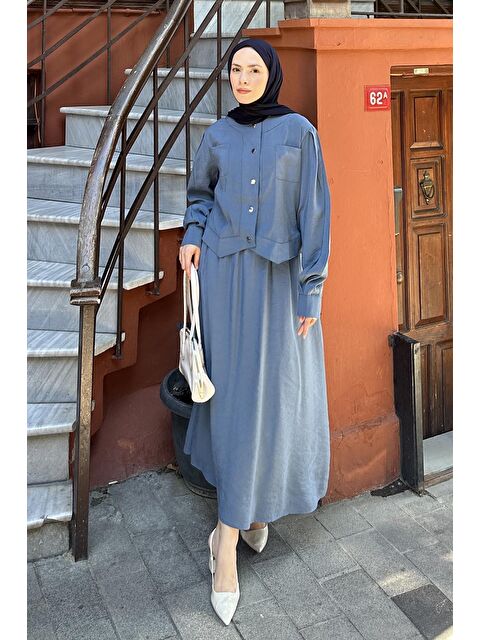 Lamelif Etekli Tesettür Takım İndigo - S000515295-23093