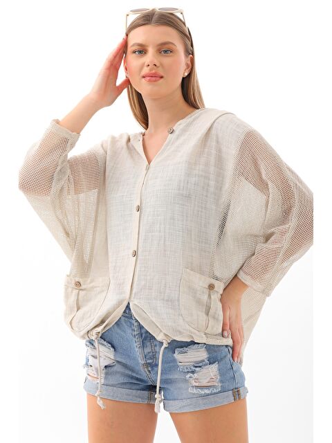 Chiccy Bej Çift Cepli Yıkamalı Pamuklu Dokuma Geniş Kesim Kapüşonlu Ceket - S000468750-19928