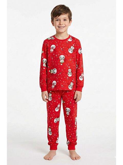 ZUZUNGA Unisex Yılbaşı Kardan Adam Desenli Çocuk Pijama Takımı - S000526199-20045