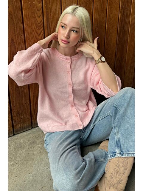 Madmext Pembe Rahat Kalıp Düğmeli Triko Kadın Hırka Mg2552 - S000457815-20024