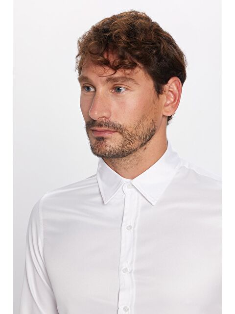 TUDORS Erkek Regular Fit Klasik Kesim Pamuklu Kolay Ütü Armürlü Beyaz Gömlek - S000345559-20063