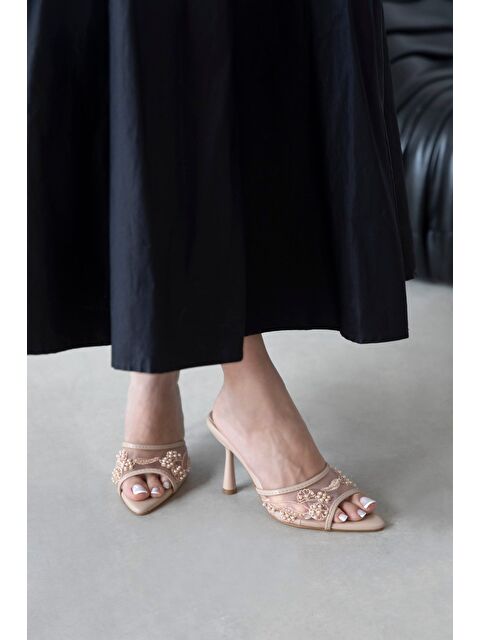 Straswans Karis Kadın File Detay Topuklu Terlik Ten