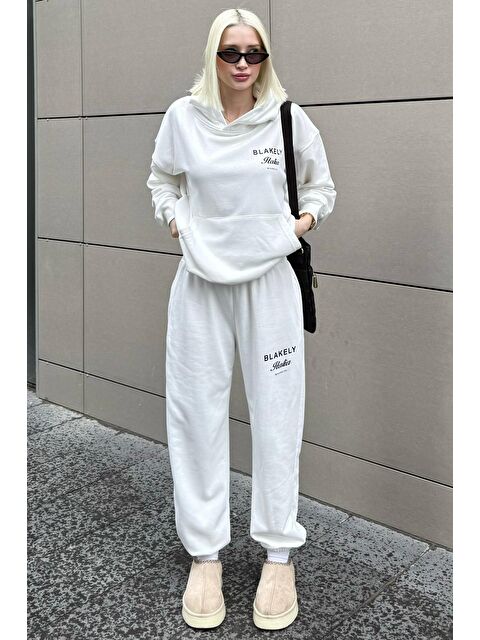 Madmext Beyaz Kapüşonlu Sırt Baskılı Kadın Eşofman Takımı Mg2187 - S000426261-20063