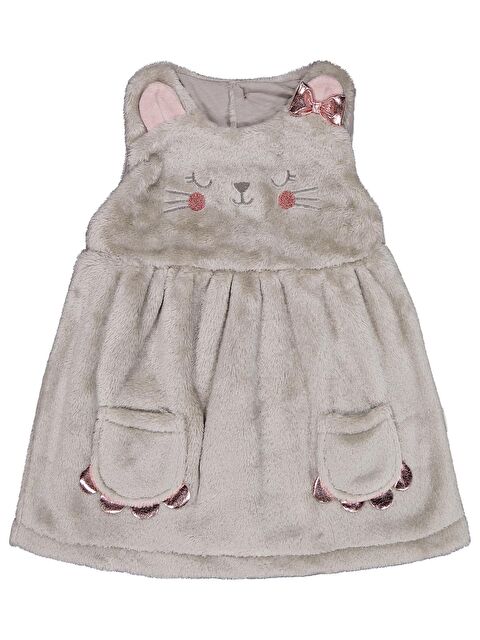Civil Baby Cep Detaylı Kedi Nakışlı 6-18 Ay Elbise - Gri 18-24 Ay - S000494765-20600