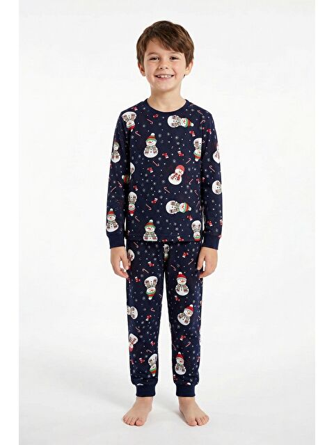 ZUZUNGA Unisex Yılbaşı Kardan Adam Desenli Çocuk Pijama Takımı - S000526199-21164