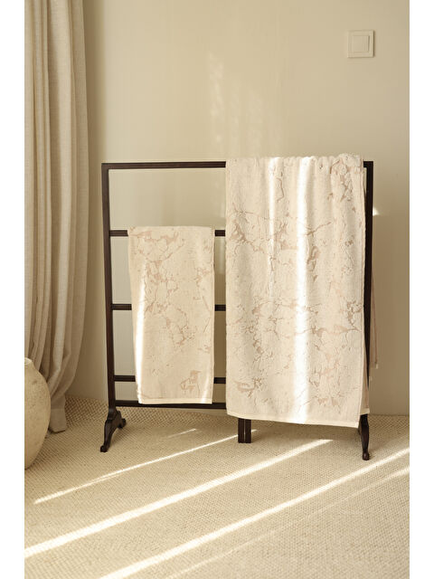 İrya Marble %100 Pamuk Jakarlı Büyük Banyo Havlusu 90x150 cm Krem - S000504132-19966