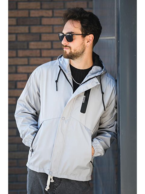 Oksit Barky Suya Dayanaklı Fermuar Detaylı Astarlı Erkek Kapüşonlu Mevsimlik Mont Yağmurluk - S000437663-20600