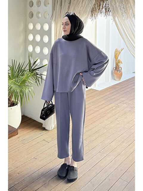 Lamelif Kup Detaylı Eşofman Takımı Füme - S000515432-33408