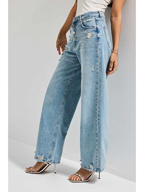 It's Basic Kadın Jean Rengi 12s6-32 Relax Wide Leg Özel Aksesuar Detaylı Tasarım Denim Jean - S000494427-17234