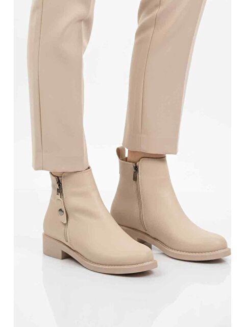 Ayakmod Bej Cilt Polarlı Kaymaz Taban Kadın Topuklu Bot 224581 Z - S000469222-19927