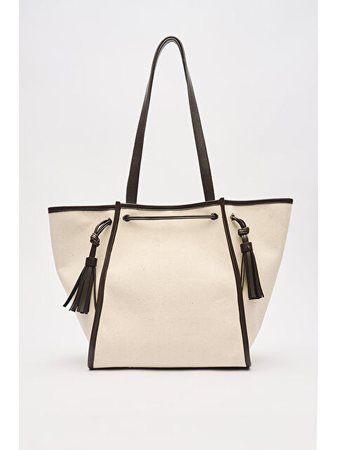 Manuka Kanvas Püsküllü Cıty Çanta Kahverengi