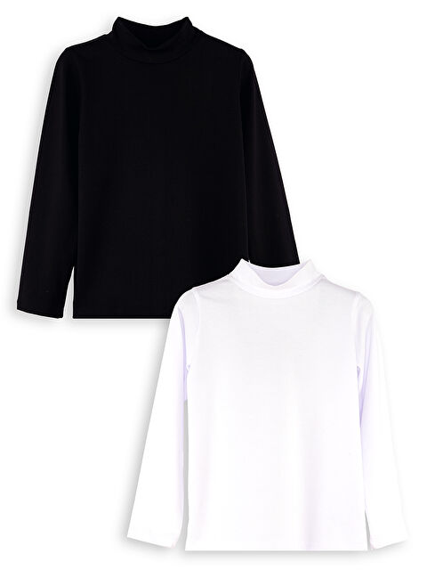 Denokids Siyah ve Beyaz Kız-Erkek Çocuk 2li Boğazlı T-shirt - S000510956-23173