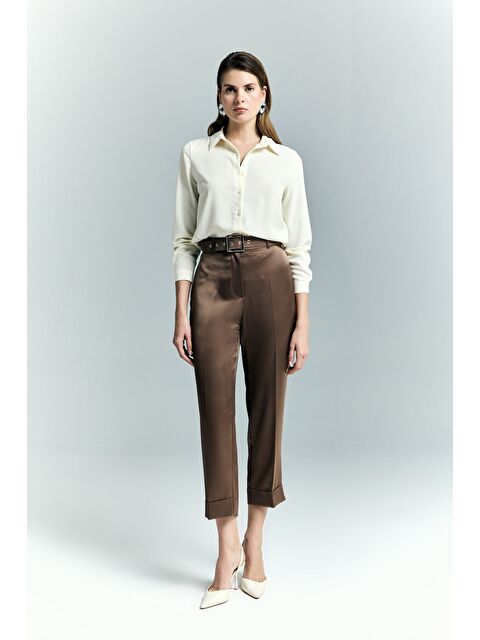 SATEEN Lisa Saten Duble Paça Pantolon - Kahve - S000531625-19413