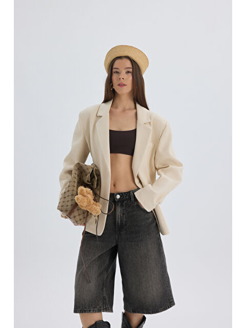 Mai Collection Nest Pile Detay Bej Blazer