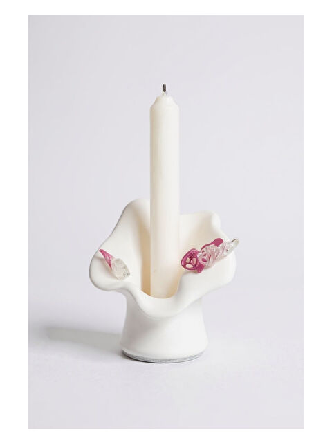 Rossav Home Özel Tasarım Kelebekli Beyaz Mumluk | El Yapımı Taş Tozu | Hediyelik Masa Süsü | Şamdan Mumluk - S000485884-20063