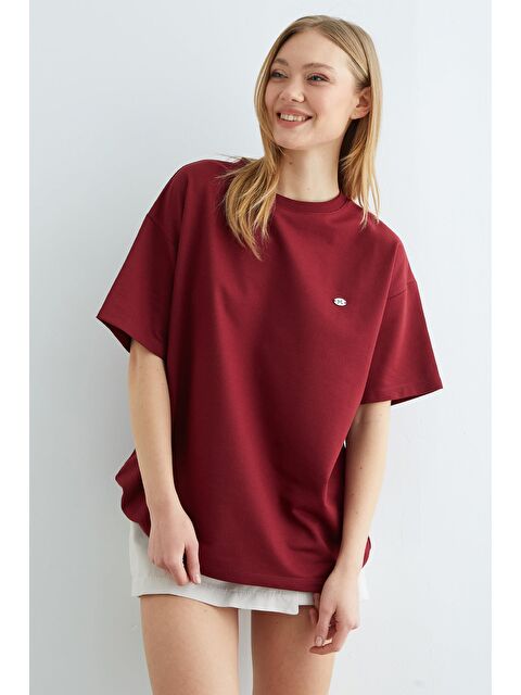 Fullamoda Fiyonk Aksesuarlı Bisiklet Yaka Oversize Tişört - S000496692-19951