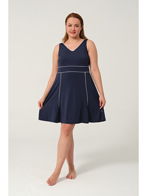 Formo Kadın Sıfır Kol Büyük Beden Şortlu Hızlı Kuruyan Biyeli Şortlu Elbise Mayo