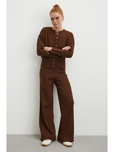 Never More Çıtçıtlı Pantolonlu Triko Takım Kahve - S000491344-23173