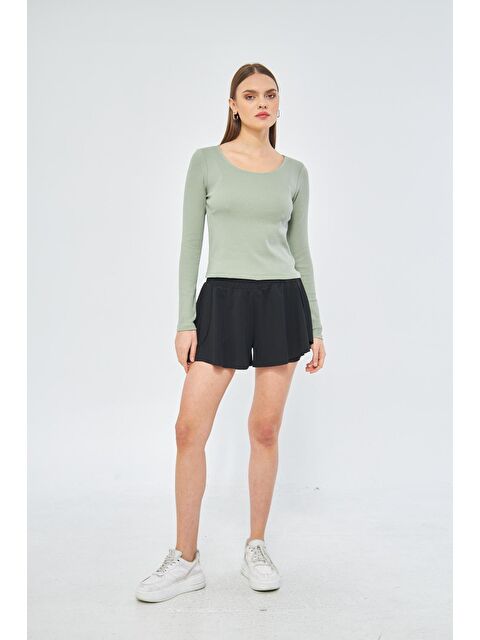 Chandraswear Yeşil Kadın Basic Açık Yaka Uzun Kollu Bluz - Soma - S000127237-18194