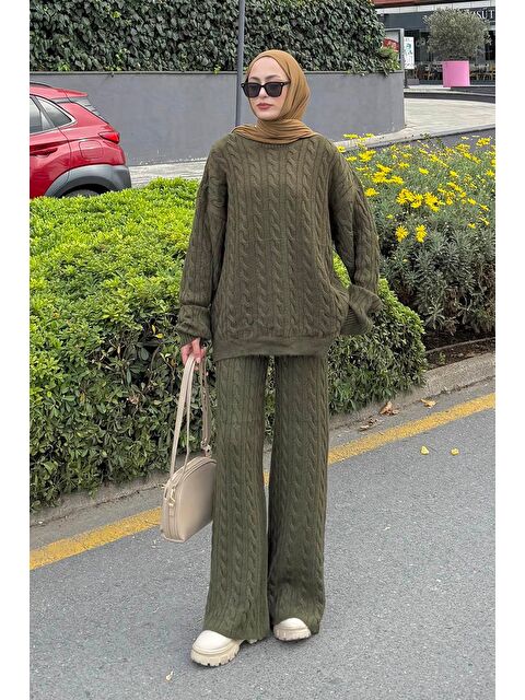 Lamelif Örgülü Şardonlu Takım Haki - S000515438-18547