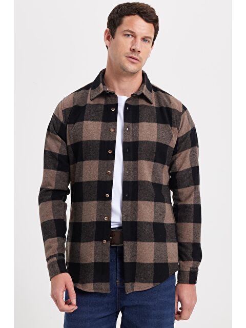 TUDORS Erkek Slim Fit Dar Kesim Kareli Kışlık Oduncu Gömlek - S000523498-23173