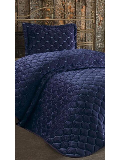 Çeyiz Diyarı Lima Kadife Dolgulu Tek Kişilik Yatak Örtüsü Lacivert - S000485885-23173