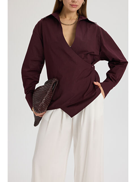 Mai Collection Bran Üçgen Kesim Bordo Gömlek - S000527035-19951