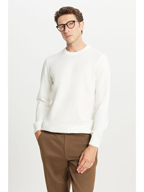 AC&Co / Altınyıldız Classics Erkek Ekru Standart Fit Normal Kesim Bisiklet Yaka Şardonlu Triko Kazak - S000512192-19965