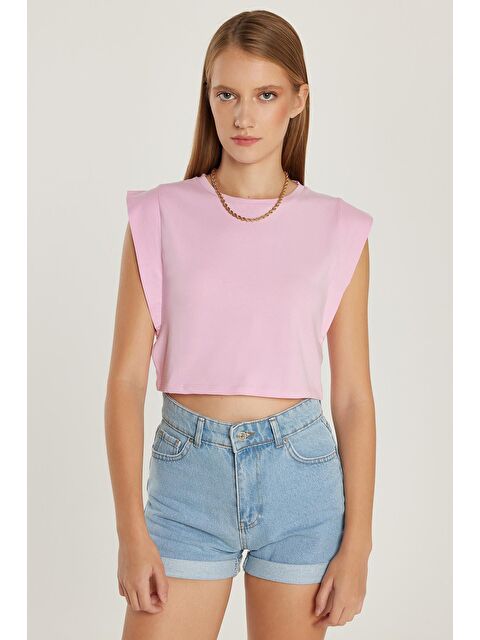 TUDORS Kadın Slim Fit Dar Kesim Sıfır Kollu Bisiklet Yaka Pembe Bluz - S000521043-20024