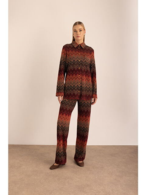 AKER Kahverengi Desenli Örme Pantolon