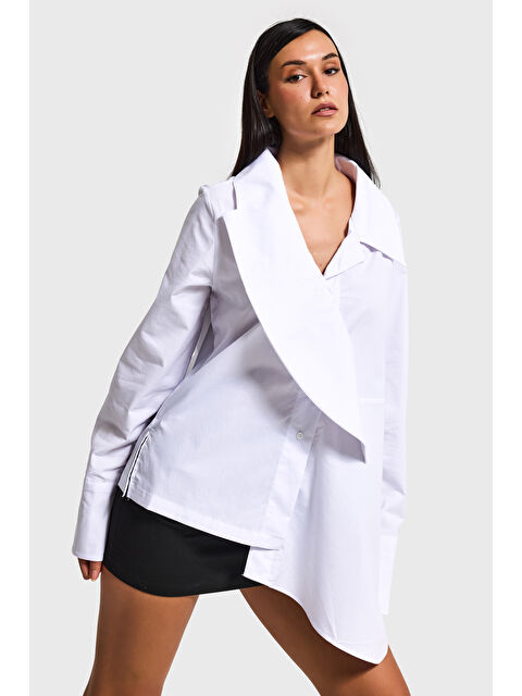 It's Basic Kadın Beyaz Renk Bol Kesim Yaka Detaylı Özel Tasarım Gömlek - S000494147-20063