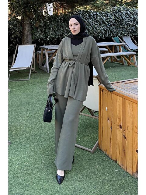 Lamelif Üçlü Triko Takım Haki - S000515479-18547