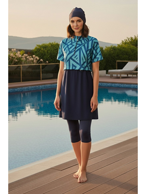 SEBOTEKS Hızlı Kuruyan Esnek Paraşüt Kumaş 4 Parça Kısa Kollu Yarı Kapalı Mayo 3417 - S000532087-37350