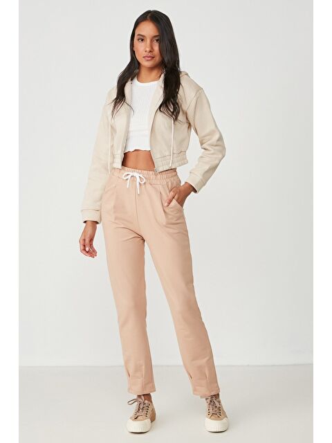 C&City Bel Ve Paçası Pileli Eşofman Altı 742 Sütlü Kahve - S000216060-4280