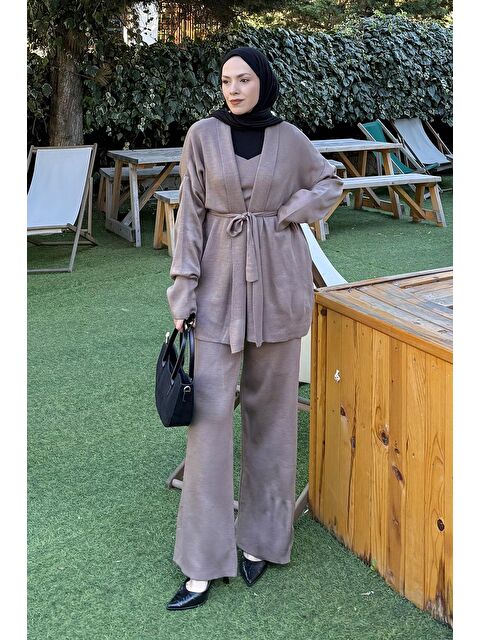 Lamelif Üçlü Triko Takım Soft Kahve - S000515479-17365