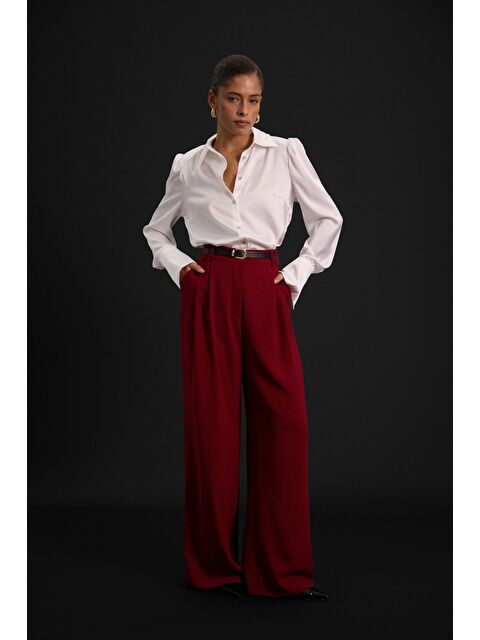 SATEEN Luna Krep Pantolon - Bordo - S000505908-19951